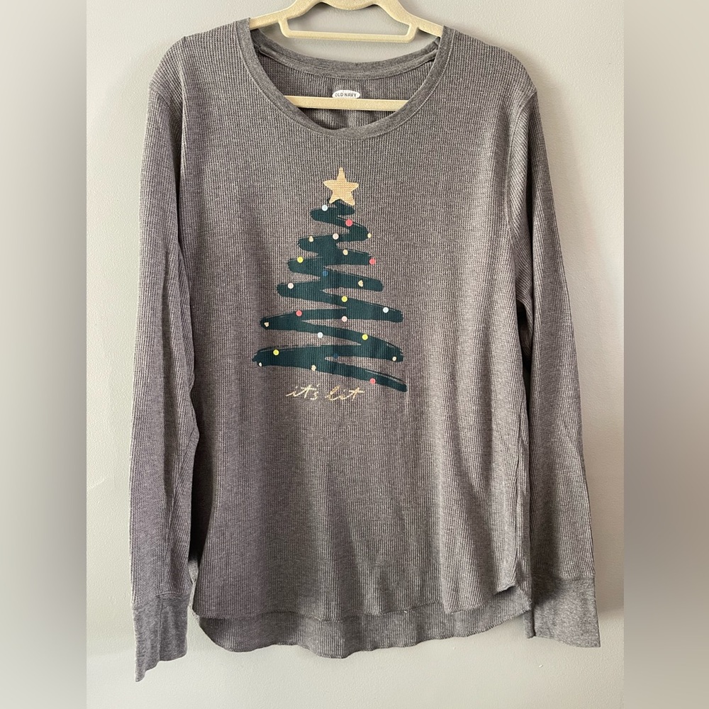 Gray Thermal Waffle Knit Christmas  It's Lit Tree XXL